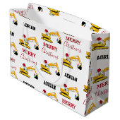 Vrachtwagen voor kerstexcavator: aangepaste naam groot cadeauzakje (Achterkant Gekanteld)