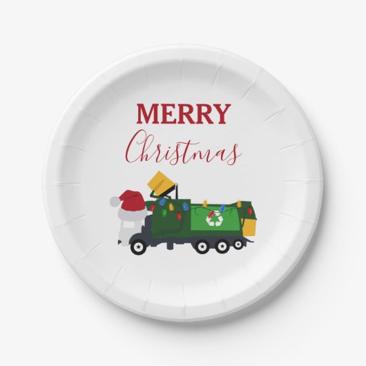 Vrachtwagen voor kerstrecycling van vuilnis papieren bordje (Voorkant)