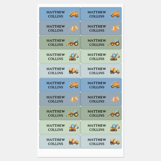 Vrachtwagen Waterdichte School Naam Label Stickers (Vel)