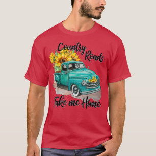 Vrachtwagen Zonnebloemen Land Weg Land Gir T-shirt