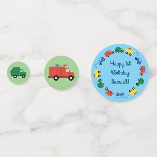 Vrachtwagenauto's Eerste verjaardag van het thema Confetti (Voorkanten)