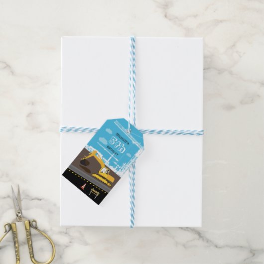 Vrachtwagenbouw voor graafmachines cadeaulabel (Met Touw)