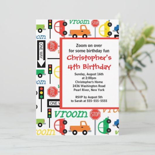 Vrachtwagens en auto's - uitnodiging van afgelopen (Staand voorkant)