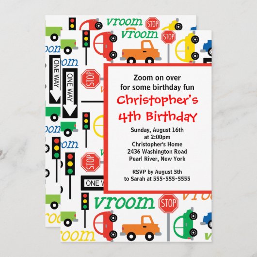 Vrachtwagens en auto's - uitnodiging van afgelopen (Voorkant / Achterkant)