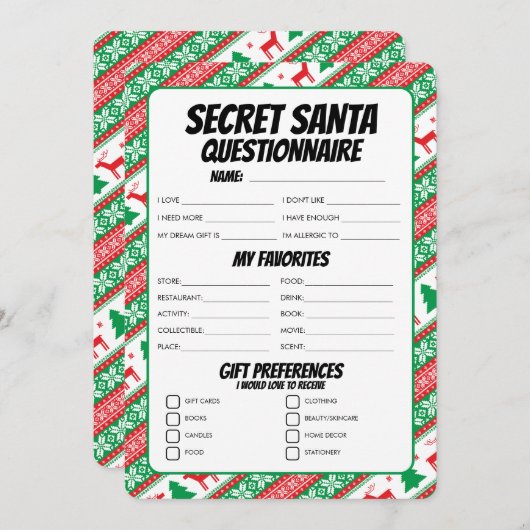 Vragenlijst voor Kerstman Cadeau Feestdagenkaart (Voorkant / Achterkant)