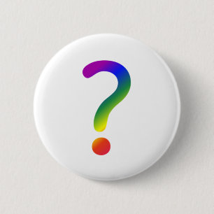 Vragenmerkteken regenboog ronde button 5,7 cm