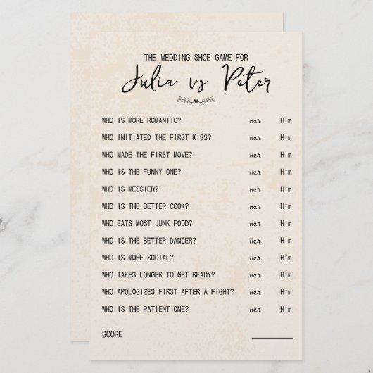 Vragenpapier voor weduwschapsspelen (Voorkant / Achterkant)