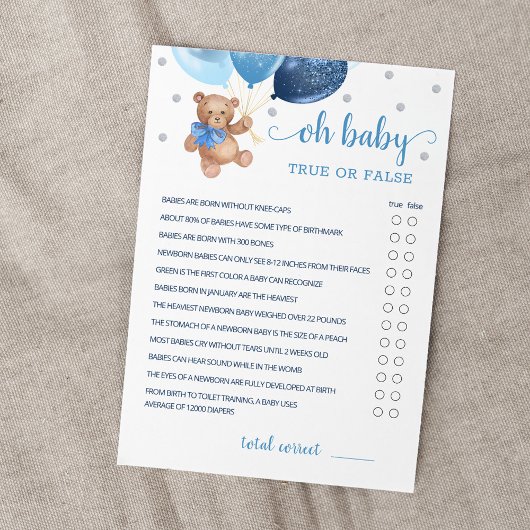 Vrai Ou Faux Faits Baby shower Partie Carte de jeu