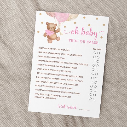 Vrai Ou Faux Faits Baby shower Partie Carte de jeu
