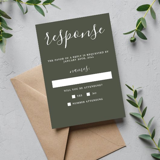 Vrai Simplicité 1 Camo Green Mariage minimal RSVP