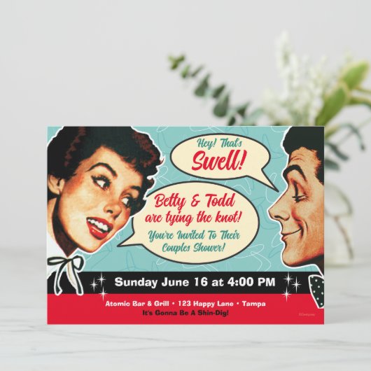 Vraiment Rétro Couples Douche Invitation (Debout devant)