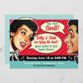 Vraiment Rétro Couples Douche Invitation - rouge (Devant / Derrière)