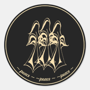 Vrede! Angel Zwart goud Ronde Sticker
