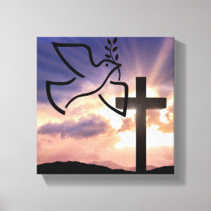 Vrede, duif, Pasen, Religie, Waterverf, Kruis Canvas Afdruk
