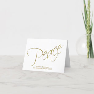 Vrede. Eenvoudige elegante minimale gouden & witte Feestdagen Kaart