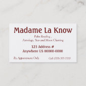 Vrede en inhoud visitekaartje (Achterkant)