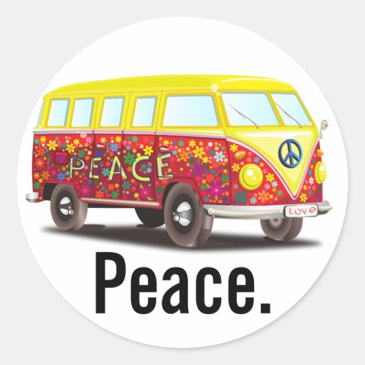 Vrede en Liefde Hippy Bus Ronde Sticker (Voorkant)