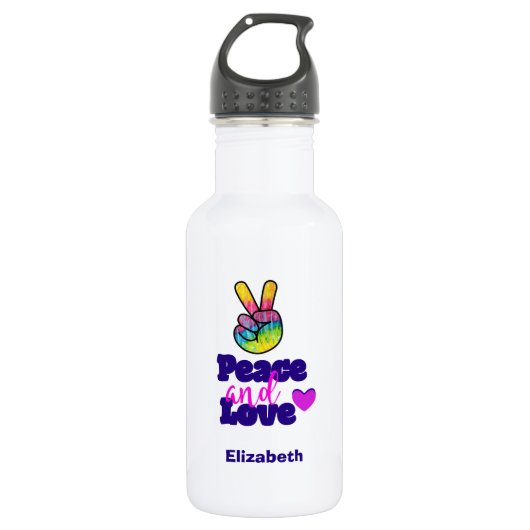Vrede- en liefdestipografie Rainbow Hand Peace Sig Waterfles (Voorkant)