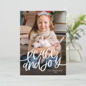 Vrede en Vreugde Script Foto Plat Kerstkaart (Staand voorkant)