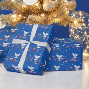 Vrede en Vreugde Witte Duiven Met Sneeuwvlokken Cadeaupapier