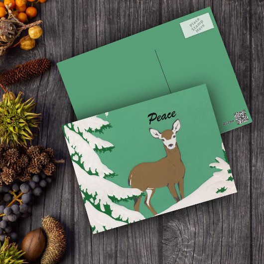 Vrede Herten Sneeuw Winter Scène Briefkaart