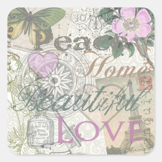  Vrede Huis Mooie Liefde Vierkante Sticker (Voorkant)