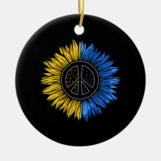 Vrede in Oekraïne zonnebloem T-shirt voor vrouwen Keramisch Ornament