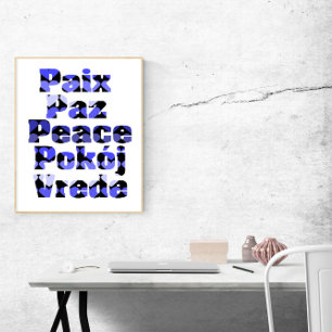 Vrede in vele talen Blauwe harten Poster