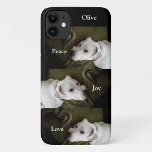 Vrede, Joy, Love White Puppy Dog Kerstmis iPhone 11 Hoesje