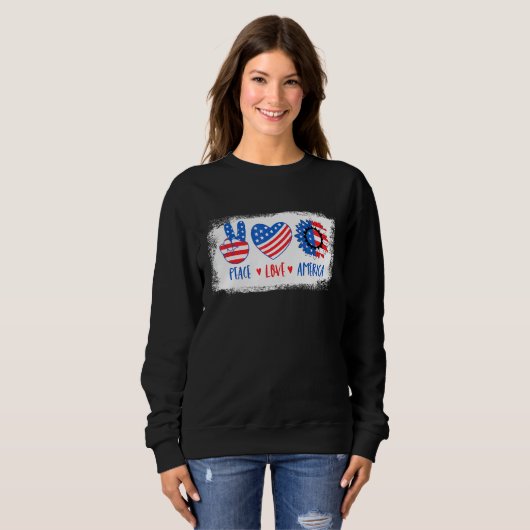 Vrede Liefde Amerika 4th van Juli Zonnebloem Ameri Trui (Voorkant volledig)