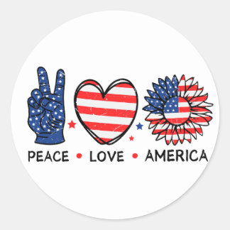 Vrede Liefde Amerika Vlag, 4 juli, Patriottisch Ronde Sticker