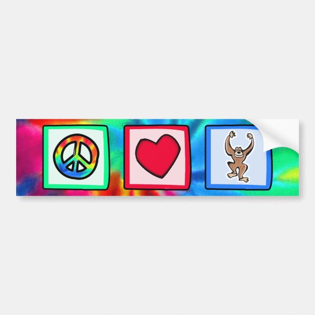 Vrede, liefde, apen bumpersticker (Voorkant)