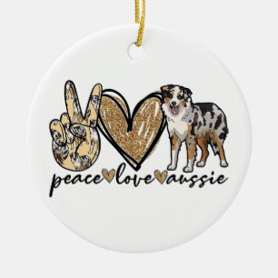 Vrede, Liefde, Aussie, Australische Herdershond, H Keramisch Ornament