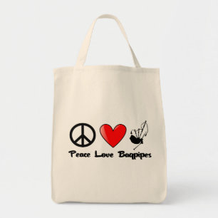 Vrede, liefde, Bagpipes Tote Bag