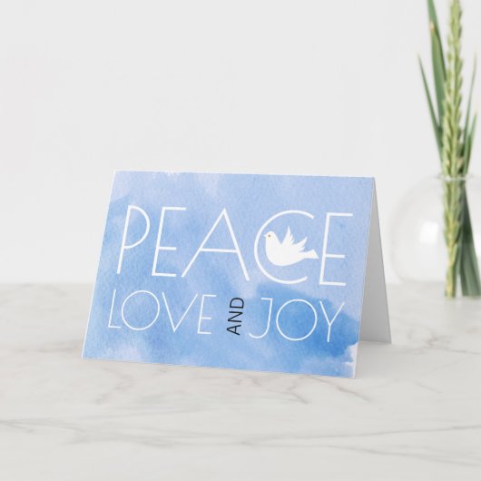 Vrede, liefde, blijdschap blauw waterverf, duif ke feestdagen kaart (Voorkant)