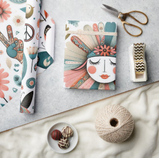 Vrede & Liefde Boho Bloemen Wrapping Papier