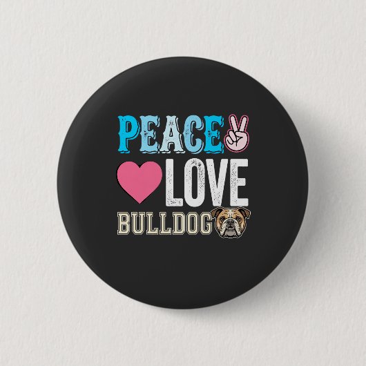 Vrede Liefde Bulldog Vector Ronde Button 5,7 Cm (Voorkant)