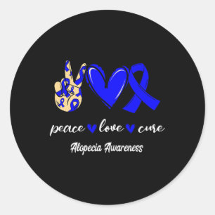 Vrede Liefde Cure Alopecia Blauw Lint Bewustzijn Ronde Sticker