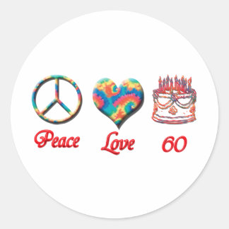 Vrede Liefde en 60 Ronde Sticker