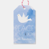 Vrede, liefde en blijdschap blauw waterverf kerst cadeaulabel (Voorkant)