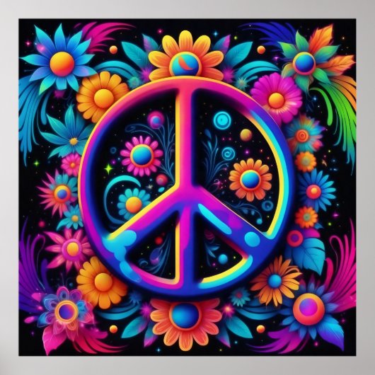 Vrede, liefde en bloemen poster (Voorkant)