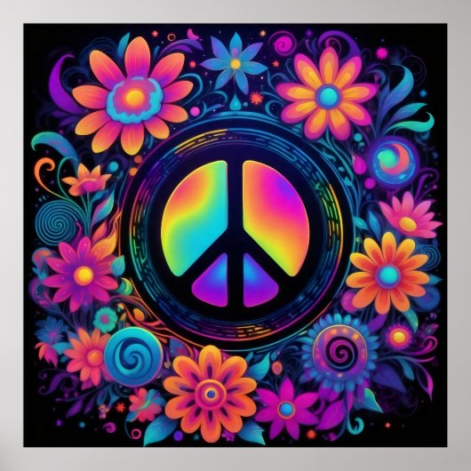 Vrede, liefde en bloemen poster (Voorkant)