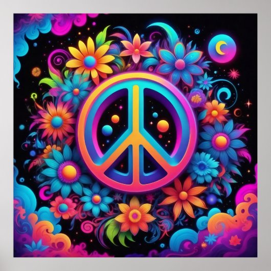 Vrede, liefde en bloemen poster (Voorkant)