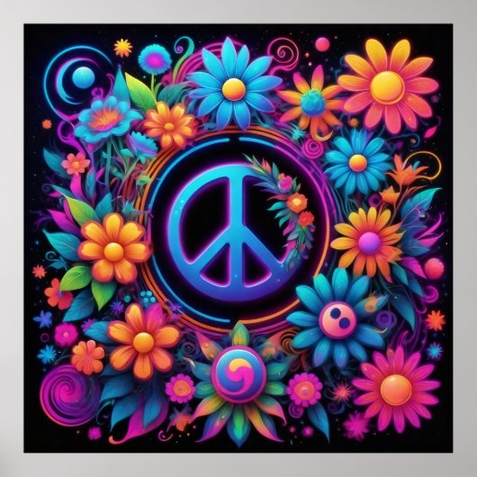 Vrede, liefde en bloemen poster (Voorkant)