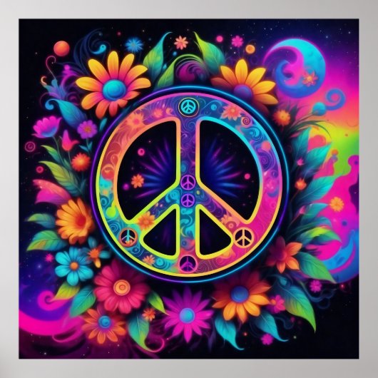 Vrede, liefde en bloemen poster (Voorkant)
