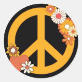 Vrede, liefde en bloemen ronde sticker (Voorkant)