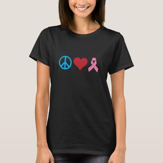 Vrede Liefde en Borstkanker Roze Lint T-shirt (Voorkant)
