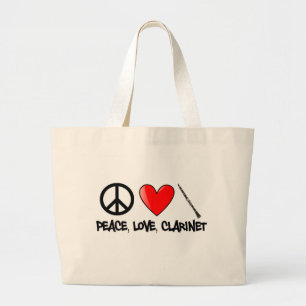 Vrede, liefde en Clarinet Grote Tote Bag