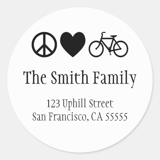 Vrede Liefde en Fietsen Sticker (Voorkant)