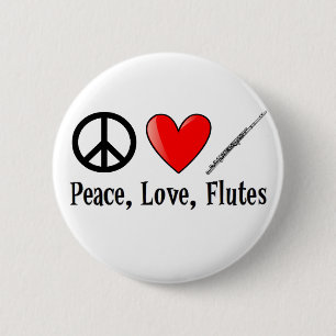 Vrede, Liefde, en Fluiten Ronde Button 5,7 Cm